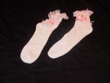 White with Pink Satin Rosette and Lace Frilly Socks